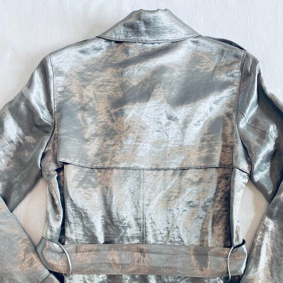Isda & Co silver linen trench coat Womens Extra Small vintage metallic statement - Picture 8 of 11
